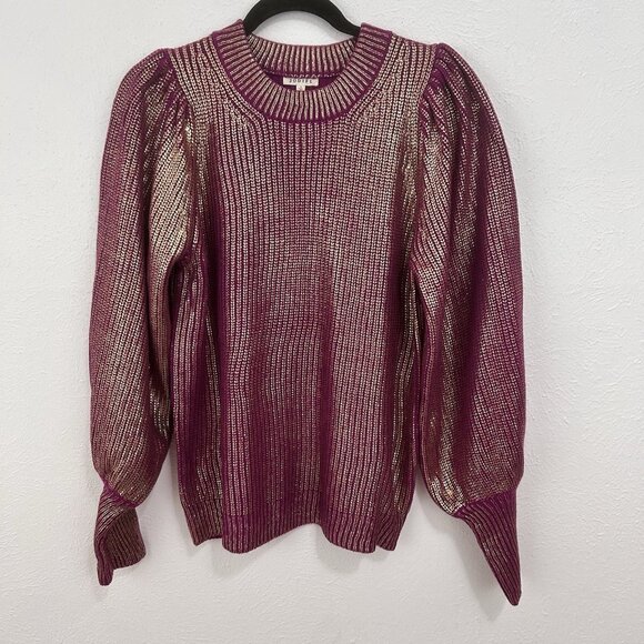 Jodifl Metallic Pink Gold Knit Sweater Ballooon Sleeves Ribbed Size S Party Cozy - Picture 2 of 12